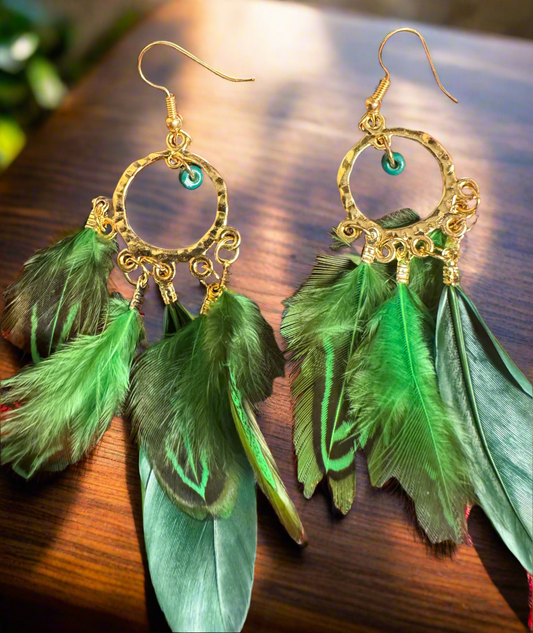 Green Feather earrings