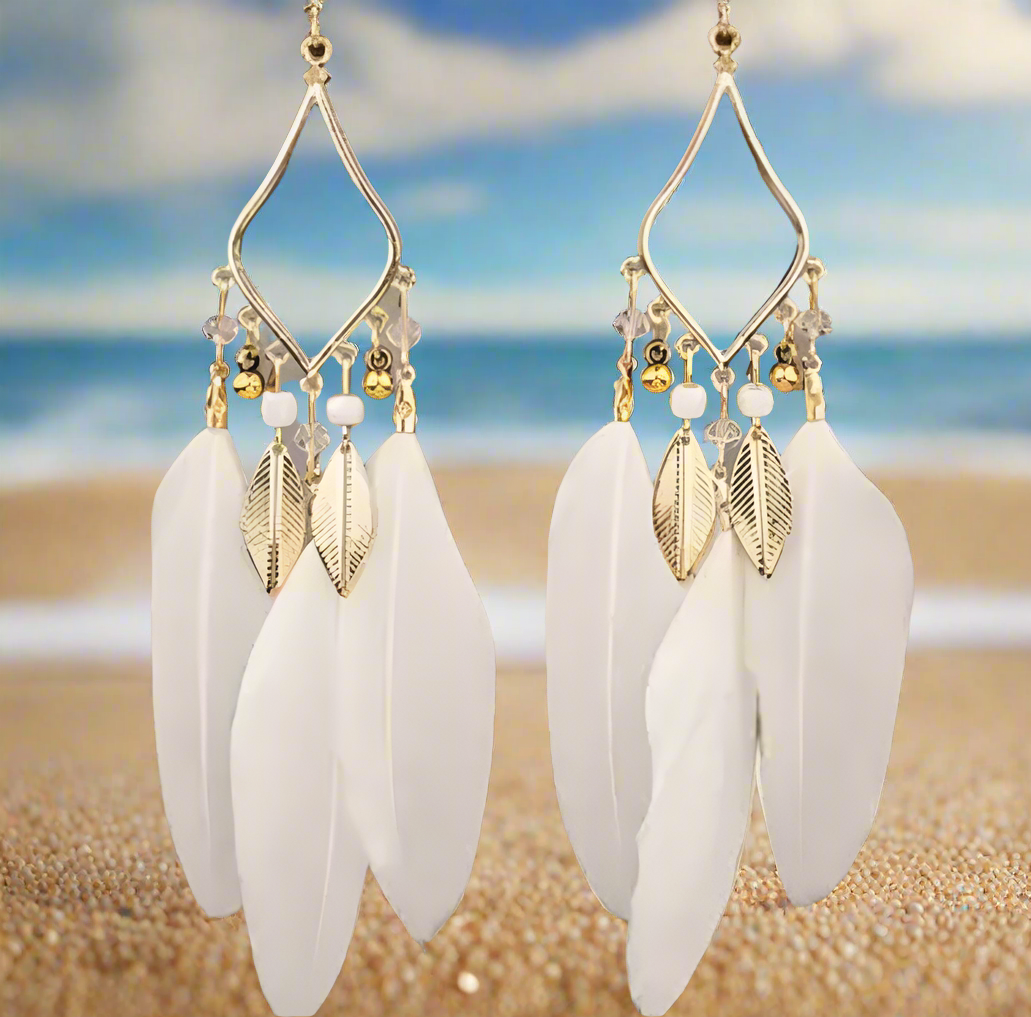 White Feather Earrings