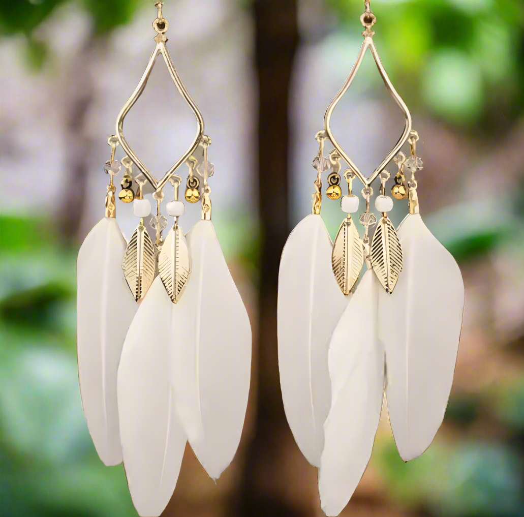 White Feather Earrings